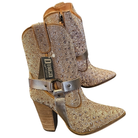 Dingo Crown Jewel Leather Rose Gold Harness Bootie Womens NEW - Picture 2 of 9
